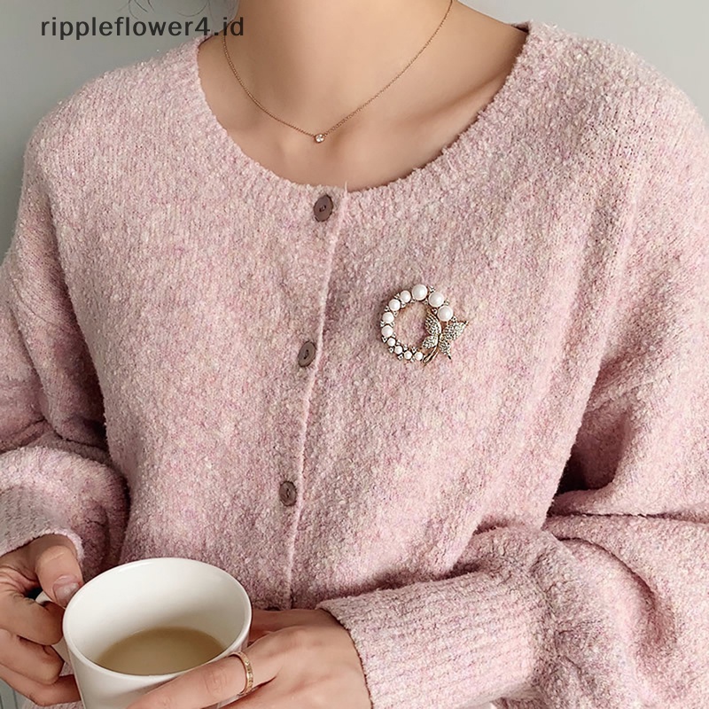 {rippleflower4.id} Bros Lingkaran Mutiara Baru Untuk Wanita Trendy Elegan Butterfly Brooch Pin Hadiah~