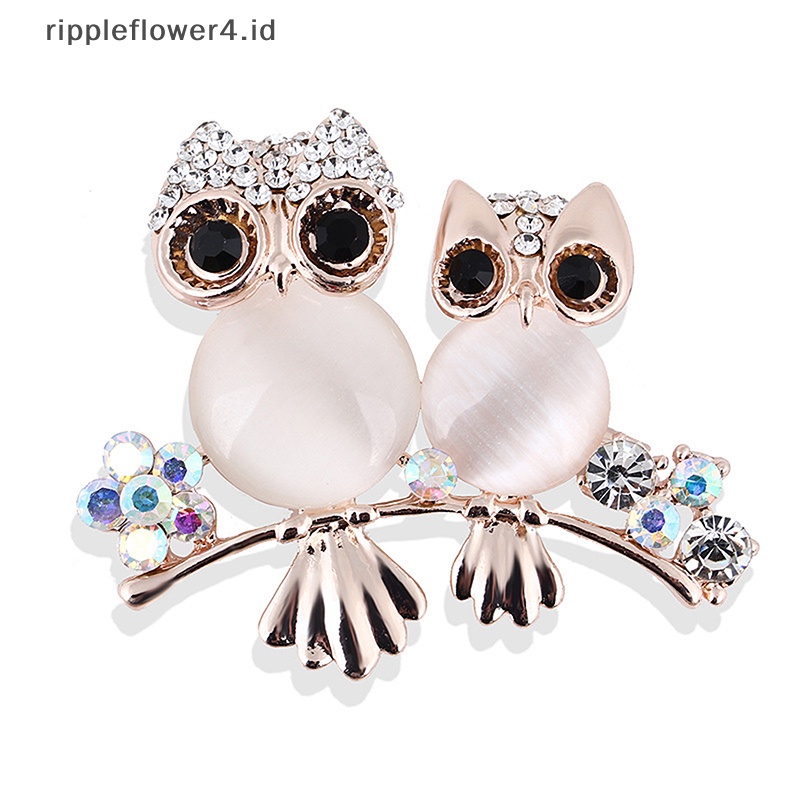 {rippleflower4.id} Pin Bros Kucing Burung Hantu Berlian Imitasi Berkilau Lucu Untuk Wanita Hadiah Perhiasan Gaun Trendi~