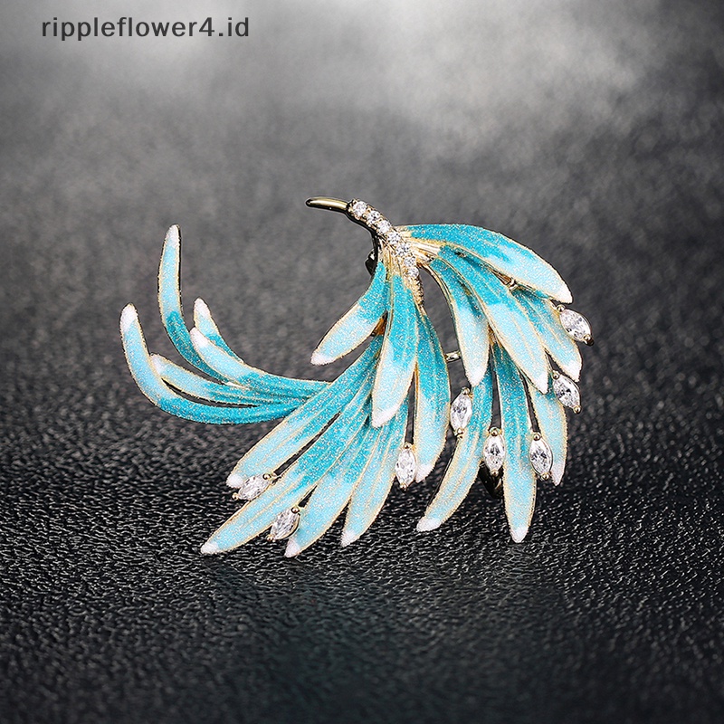 {rippleflower4.id} Fashion Wanita Enamel Bros Pin Kristal Phoenix Ekor Syal Gesper Pakaian Bros Hadiah~