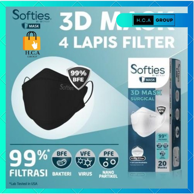 Masker Softies Surgical 3D Mask 4 Ply KF94 isi 20 Original