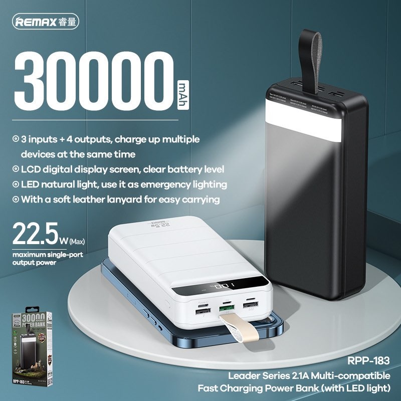 AKN88 - REMAX RPP-183 - 30000mAh Powerbank 22.5W MAX - Support PD Fast Charge