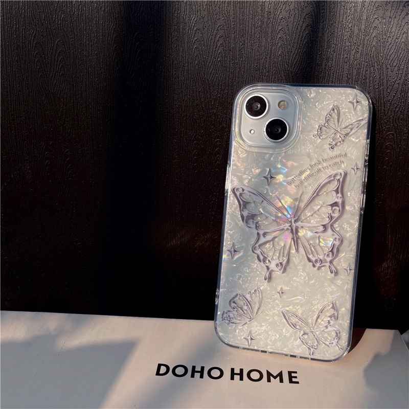 Ins Premium Butterfly Cocok Untuk iPhone 14 Pro Max Casing Ponsel iPhone Dua Lapis Pola Dicetak Kompatibel Dengan Iphone13 13pro 13prm iPhone 11 11pro 14plus 12Pro Max Casing Ponsel TPU Tahan Guncangan