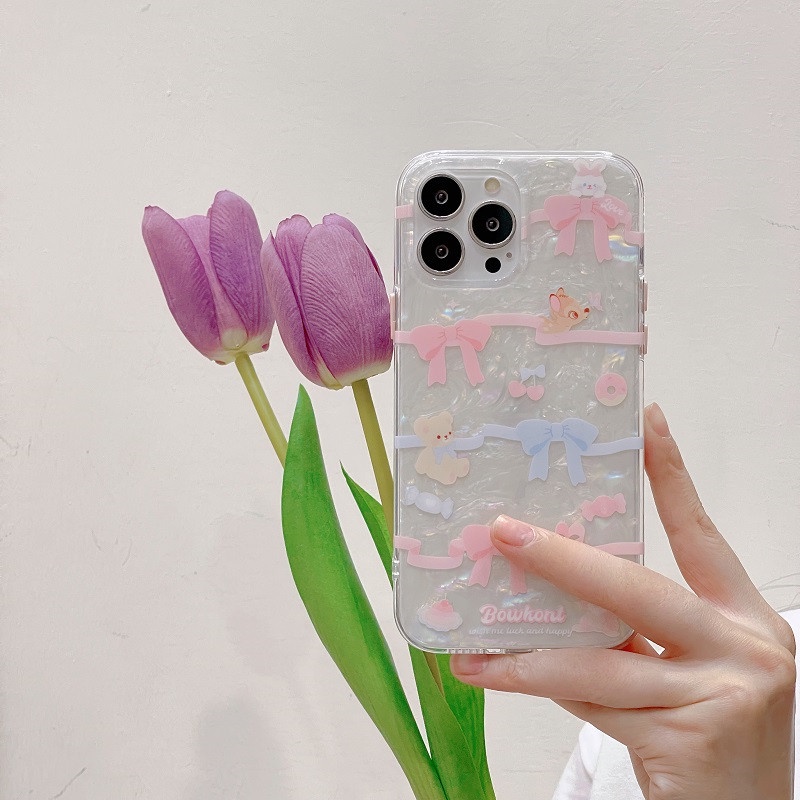 Ins Gaya Cocok Untuk iPhone 14 Pro Max iPhone Phone Case Double-layer Dicetak Pola Busur Kompatibel Dengan Iphone13 13pro 13prm iPhone 11 11pro 14plus 12Pro Max Shockproof TPU Phone Case