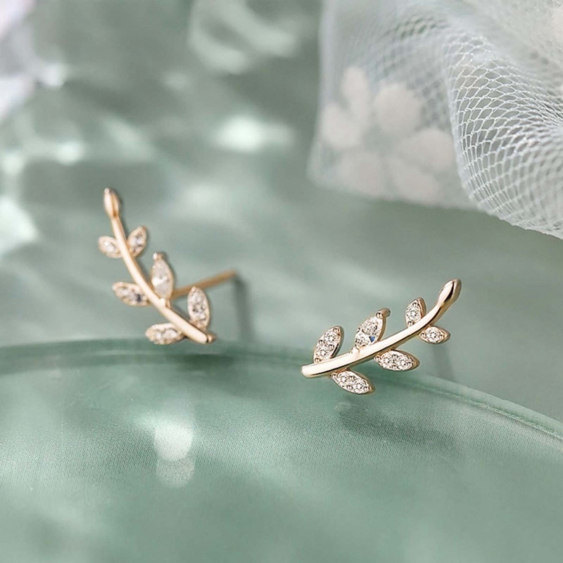 Fashion Anting Daun Cabang Zaitun Segar Stud Warna Silver/ Warna Emas Anting Tindik Indah Untuk Wanita Chic Perhiasan