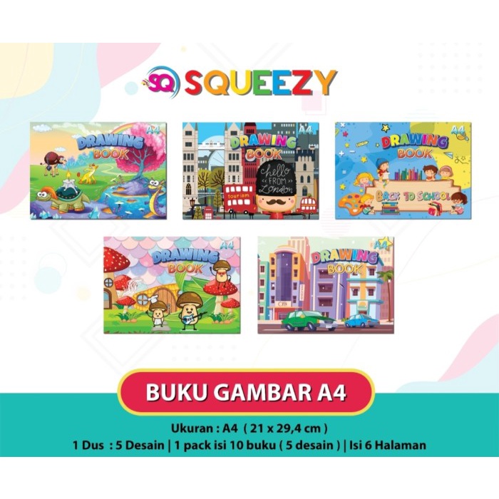 

Buku Gambar A4 Squeezy 6 Lembar / pack 10 buku - Cewek