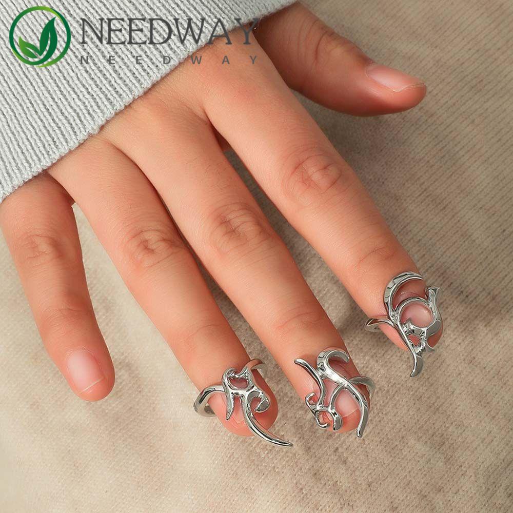 Needway  Wanita Pembukaan Cincin Tidak Teratur Vintage Perak Korea Ekor Cincin Perhiasan Fashion Untuk Pria Rings Sets