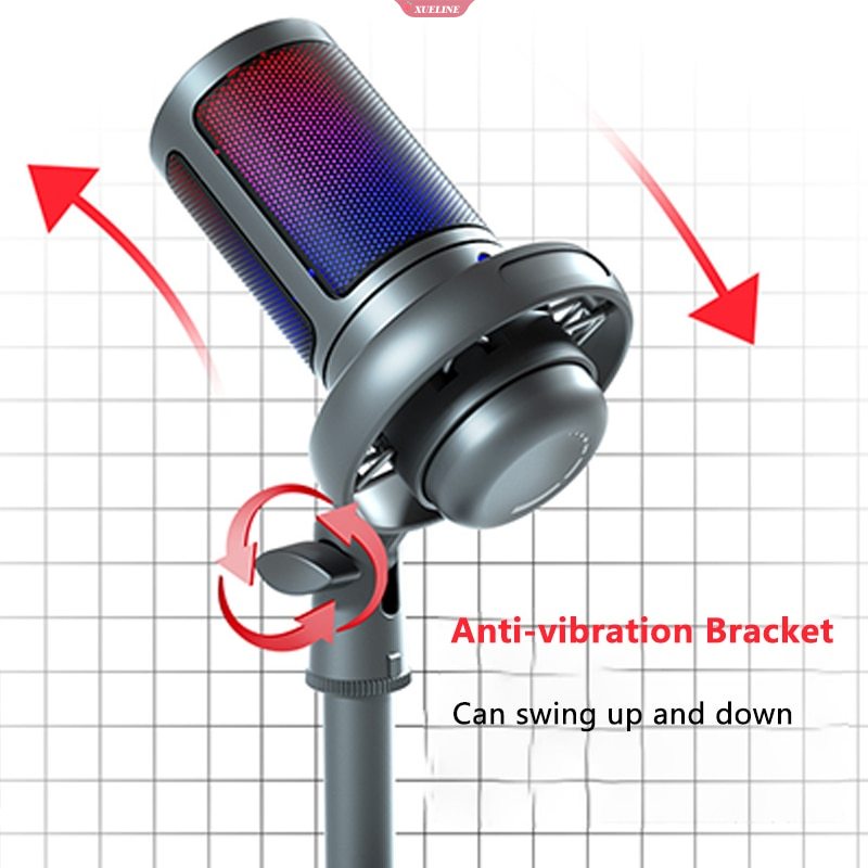 Mikrofon USB Untuk Rekaman Dan Streaming Komputer Tombol Mute Tabletop Professional Hypercardioid Microphone Dengan RGB [ZXL]