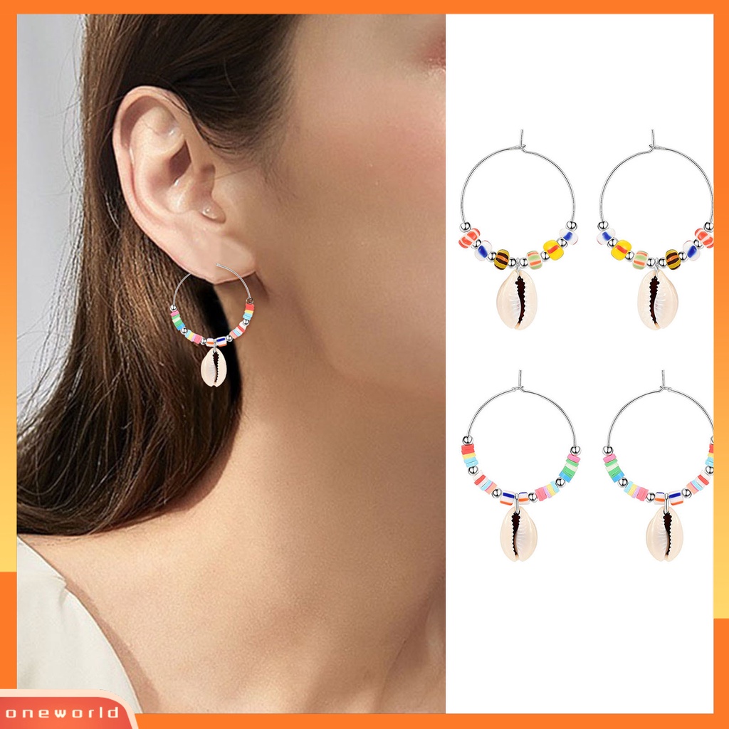 [WOD] 1pasang Drop Anting Warna-Warni Manis Manik-Manik Gaya Boho All-match Hias Hadiah Wanita Kerang Liontin Menjuntai Anting Perhiasan Untuk Pacaran