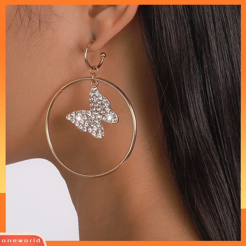 [WOD] 1pasang Anting Menjuntai Mengkilap Besar Berongga Geometris Berkilau Temperamen Hias Hadiah Wanita Berlian Imitasi Hias Kupu-Kupu Drop Earrings Perhiasan Untuk Perjamuan