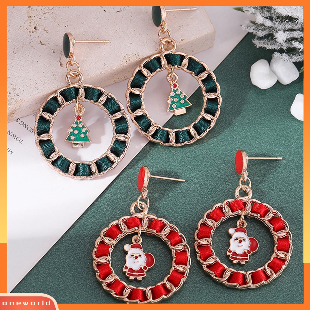 [WOD] 1pasang Menjuntai Anting Kartun Berlian Imitasi Mengkilap Tergabung Berkilau Dekorasi Festival Hadiah Natal Santa Claus Bell Xmas Pohon Liontin Stud Earrings Perhiasan Aksesoris