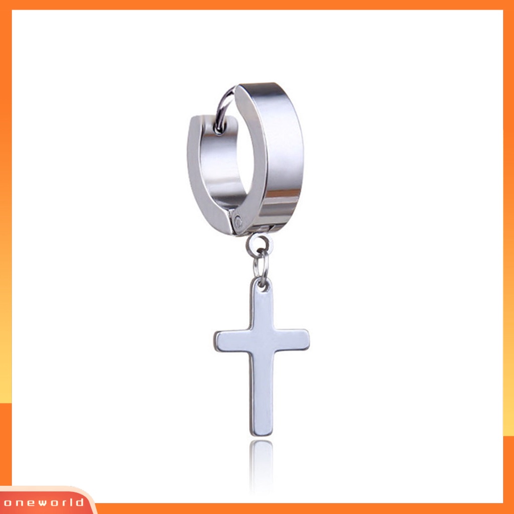 [WOD] 1pc Unisex Menjuntai Anting Cross Hip Hop Perhiasan Simple Bright Luster Hoop Earring Untuk Pesta