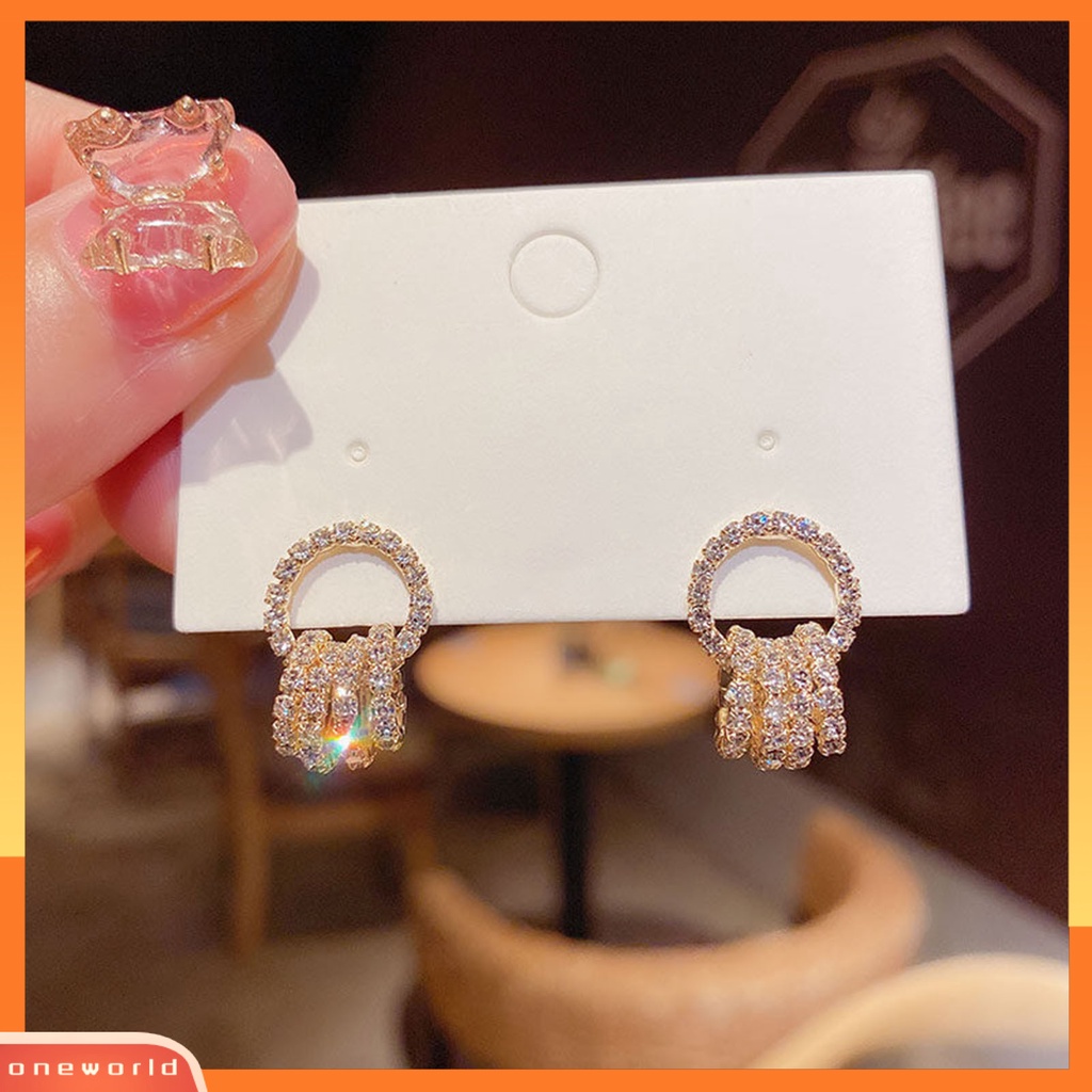 [WOD] 1pasang Indah Menawan Wanita Anting Hadiah Berlian Imitasi Bersinar Lingkaran Stud Earrings Perhiasan Aksesori