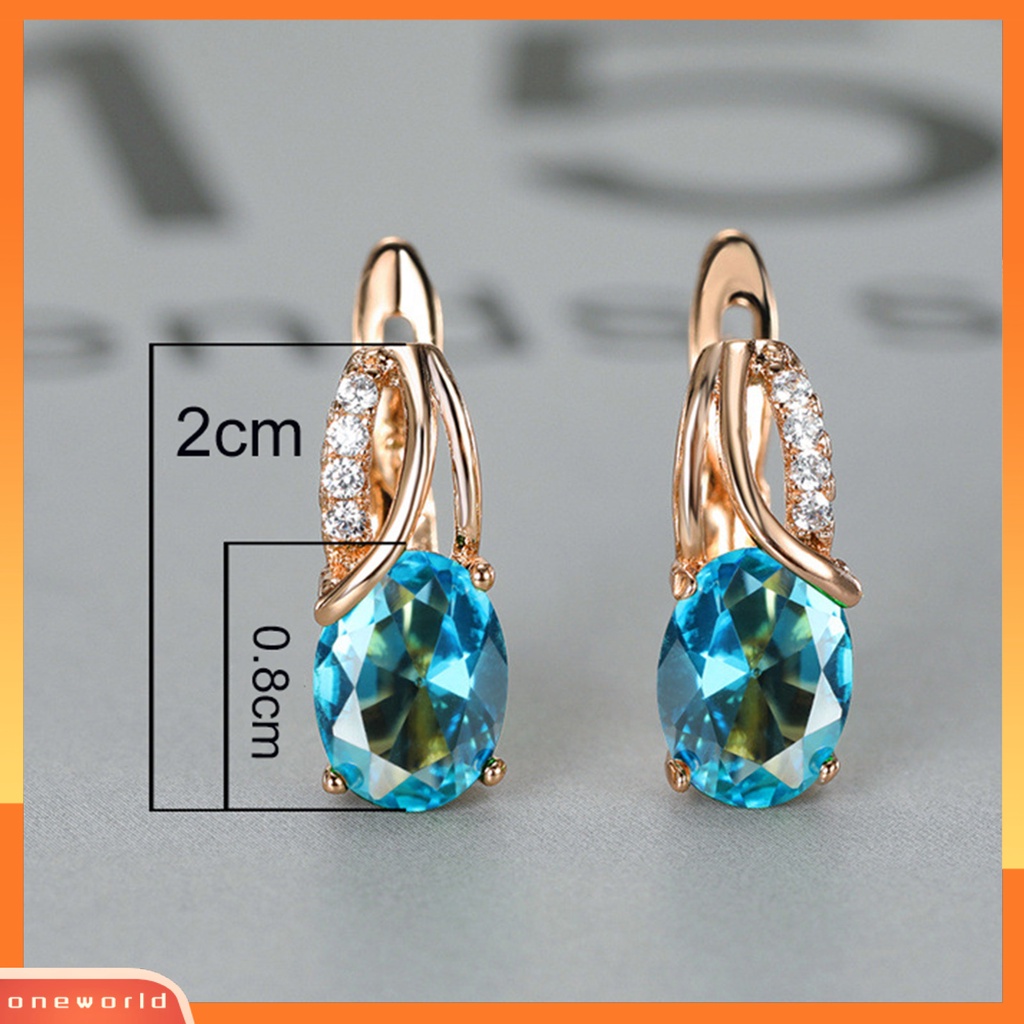 [WOD] 1pasang Anting Wanita Berbentuk Oval Cubic Zirconia Perhiasan Kilau Cerah Tahan Lama Buckle Earrings Untuk Pernikahan