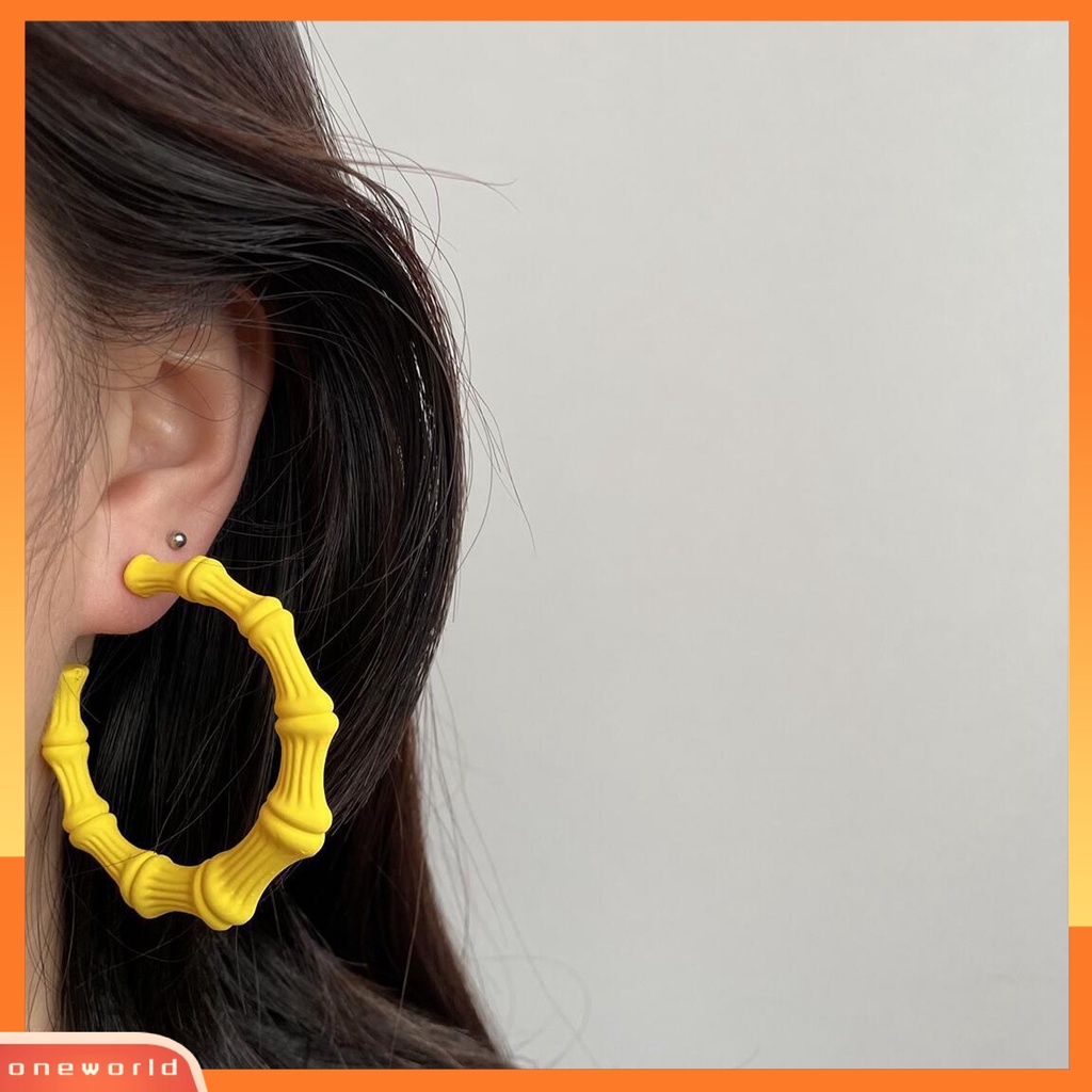 [WOD] 1pasang Anting Hoop Geometris Berbentuk C Tindik Cat ing Liontin Berdandan Tahan Luntur Anting Hoop Lingkaran Bambu Besar Untuk Kehidupan Sehari-Hari