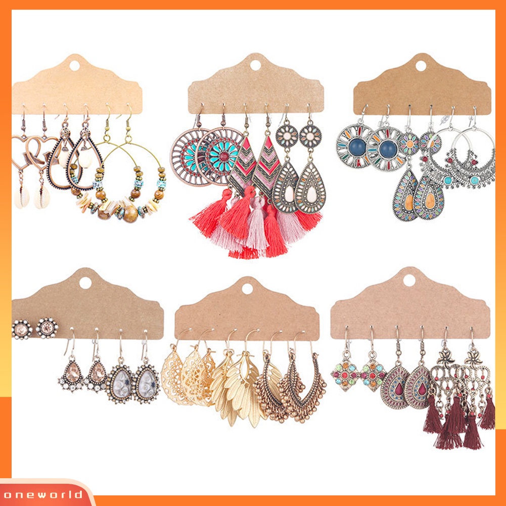 [WOD] 3pasang Bulat Teardrop Rumbai Menjuntai Wanita Ear Stud Hook Earrings Perhiasan Pesta