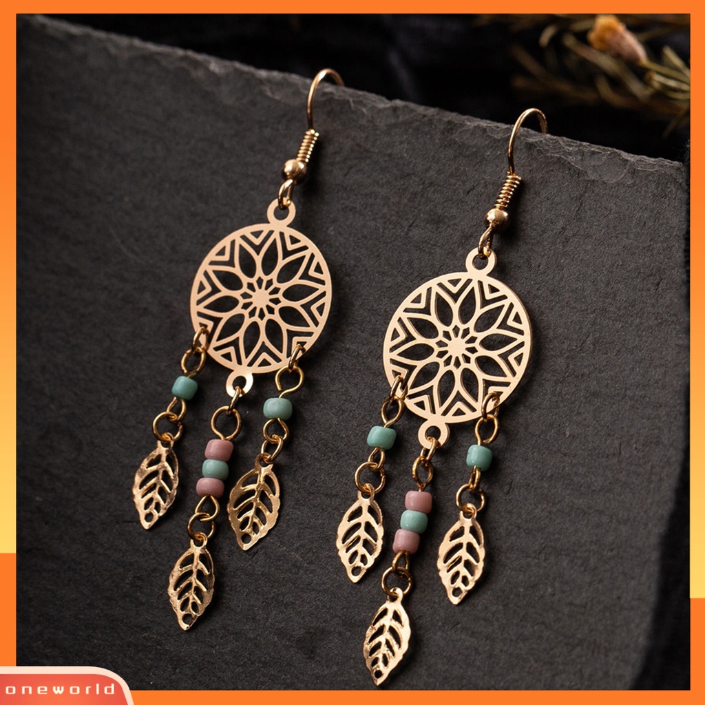 [WOD] 1pasang Anting Wanita Bentuk Daun Rumbai Manik-Manik Anting Kait Lady Tahan Lama Untuk Hadiah