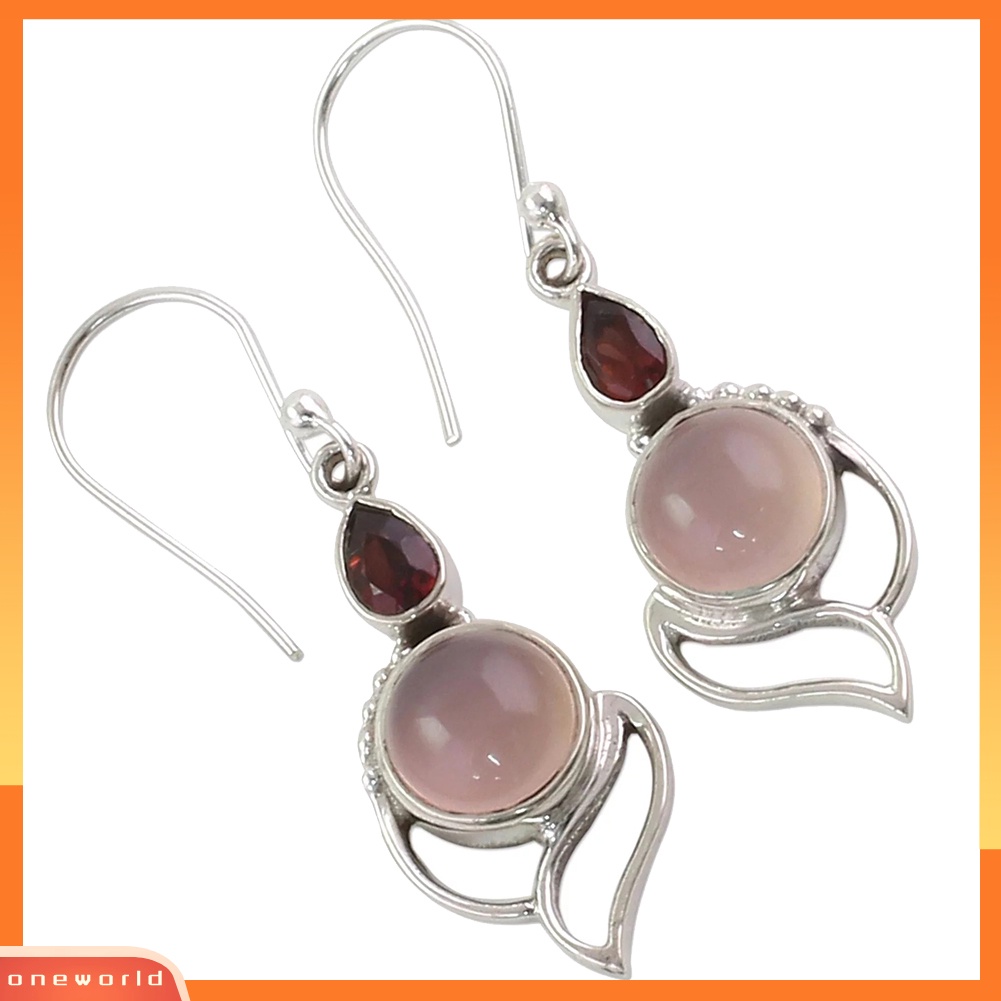 [WOD] Vintage Wanita Berongga Faux Rose Quartz/Ruby Drop Menjuntai Kait Anting Perhiasan