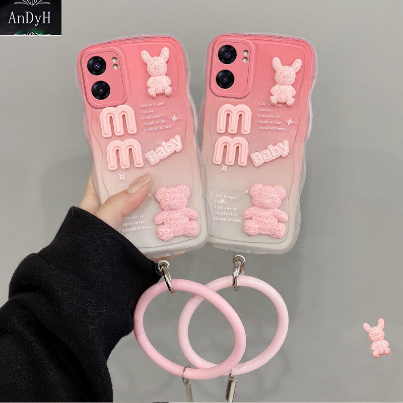 Andyh OPPO A57 4G 2022 A77 4G 2022 A77S A57E 4G A57S 4G One Plus Nord N20 SE 4G Case 3D Cute Bear+ Gelang Warna Solid Fashion Premium Gradient Soft Phone Case