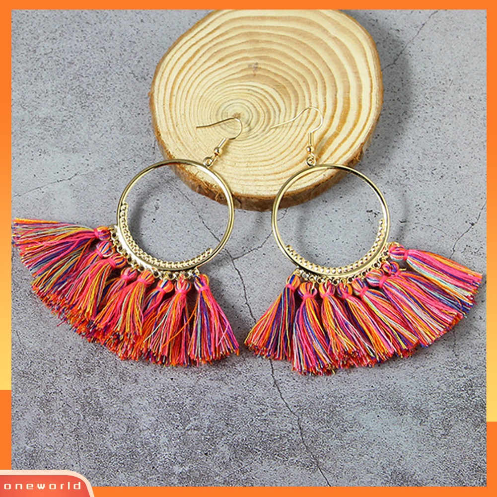 [WOD] Vintage Wanita Pesta Lingkaran Besar Rumbai Liontin Statement Hook Earrings Perhiasan