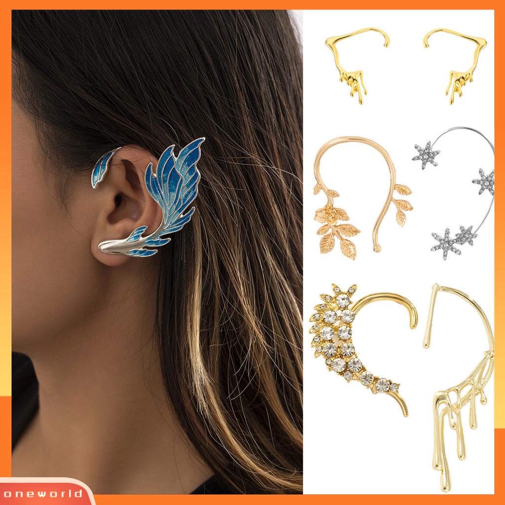 [WOD] Telinga Klip 3D Ikan Ekor Berlian Imitasi Bertatahkan Fashion Perhiasan Dicat Biru Elf Telinga Manset Alloy Piercing Earrings Hadiah Ulang Tahun