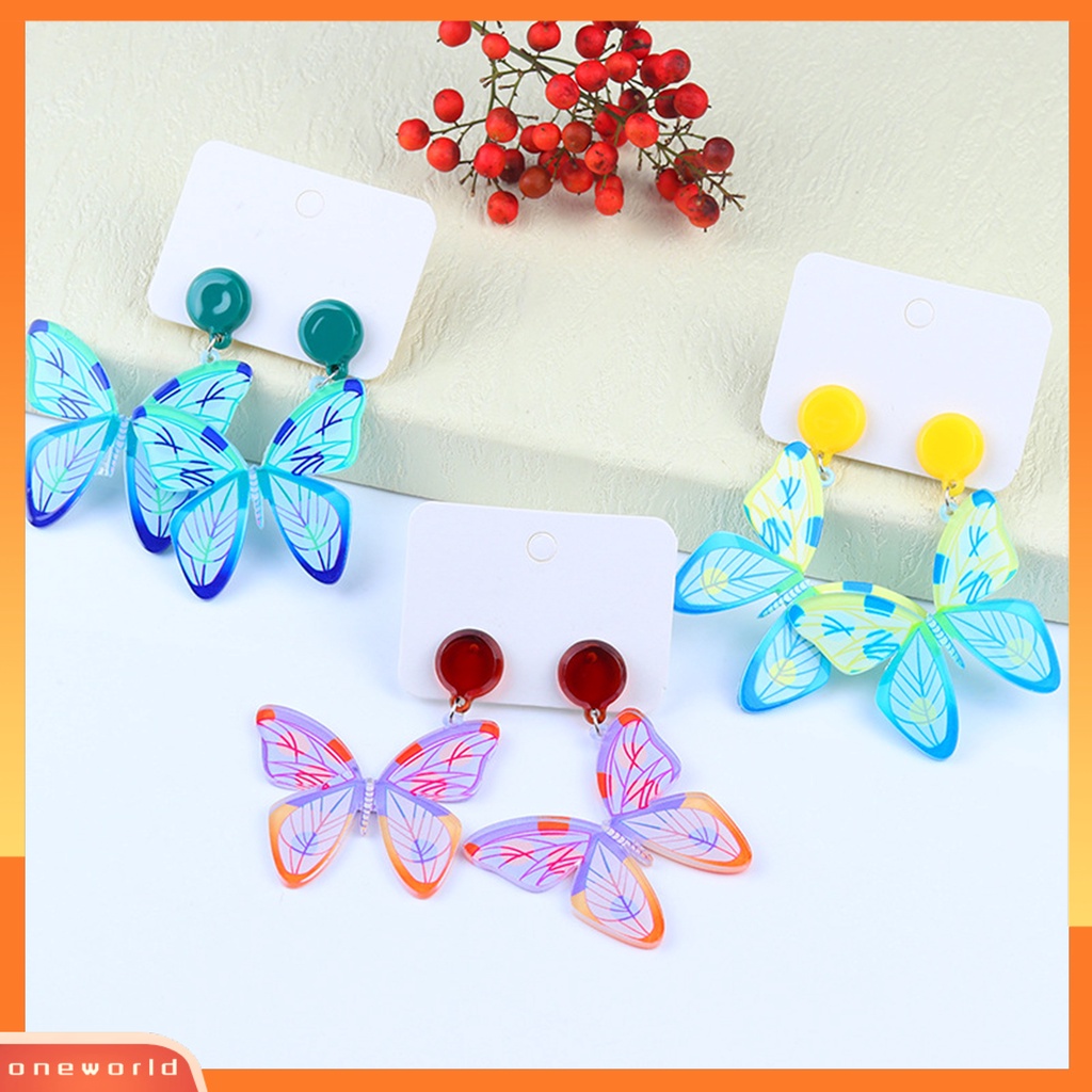 [WOD] 1pasang Anting Gantung Tekstur Bening Indah Temperamen Hias Tahan Lama Bentuk Kupu-Kupu Anting Perhiasan