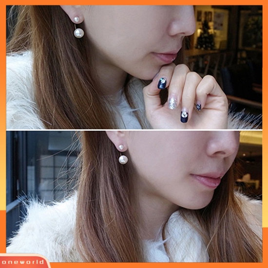 [WOD] 1pasang Fashion Wanita Double Faux Pearls Ear Studs Indah Hoop Earrings Jewelry