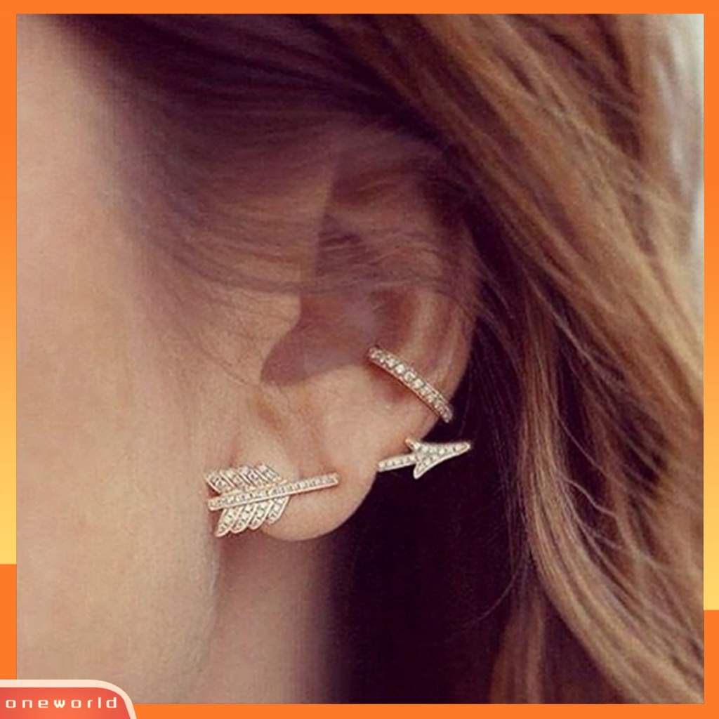 [WOD] 1pc Ear Stud Bentuk Busur Panah Gaya Alloy Berlian Imitasi Wanita Ear Stud Untuk Cocktail