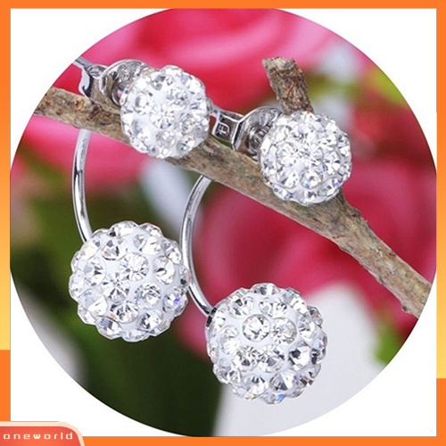 [WOD] Lady U-shape Spherical Micro Rhinestone Silver Tone Ear Studs Earrings Perhiasan