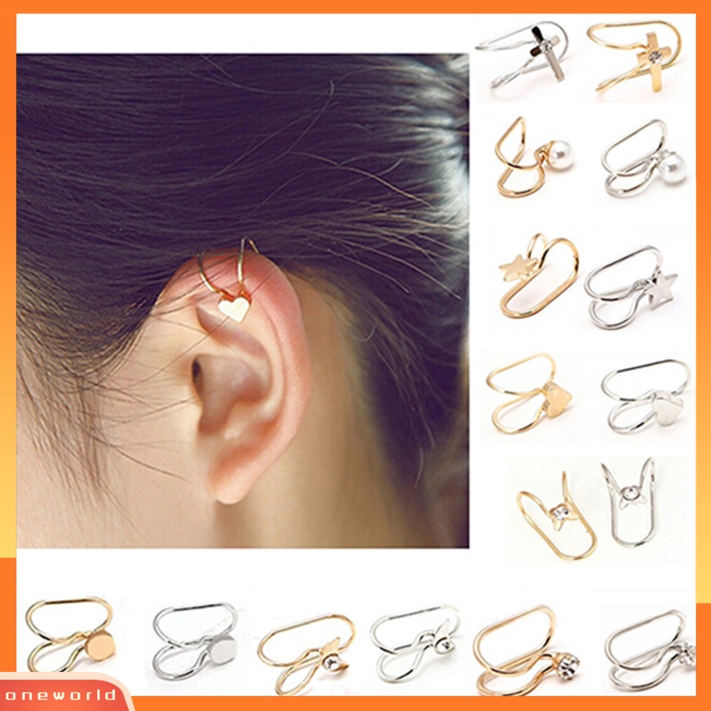 [WOD] Ear Clip Cuff Indah Non Tindik Wanita Hati Bulan Bentuk Anting Mutiara Imitasi Untuk Pacaran