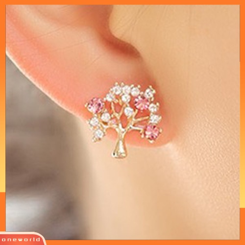 [WOD] Fashion Wanita Lucu Berlian Imitasi Mutiara Imitasi Bentuk Pohon Kecil Stud Earrings