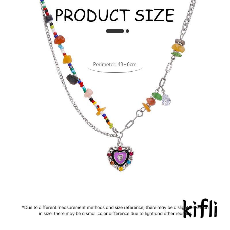 [KD] Spliced Necklace Heart shaped Collarbone Necklace Colorful Rhinestone Manik-Manik Beras Air Alami