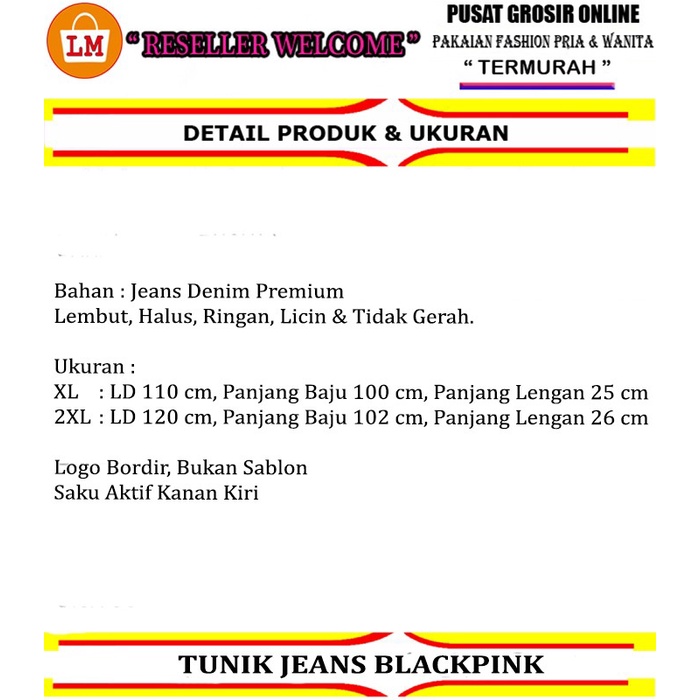 Baju Atasan Wanita TUNIK JEANS BLACKPINK Jumbo Bahan Jean Denim XL-XXL Terbaru LMS 32179