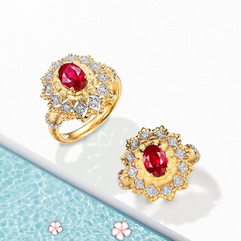 Itali Retro Abad Pertengahan Perjamuan Perhiasan Simulasi Merpati Darah Ruby Cincin Buatan Tangan Kawat Menggambar Cincin Emas Untuk Wanita