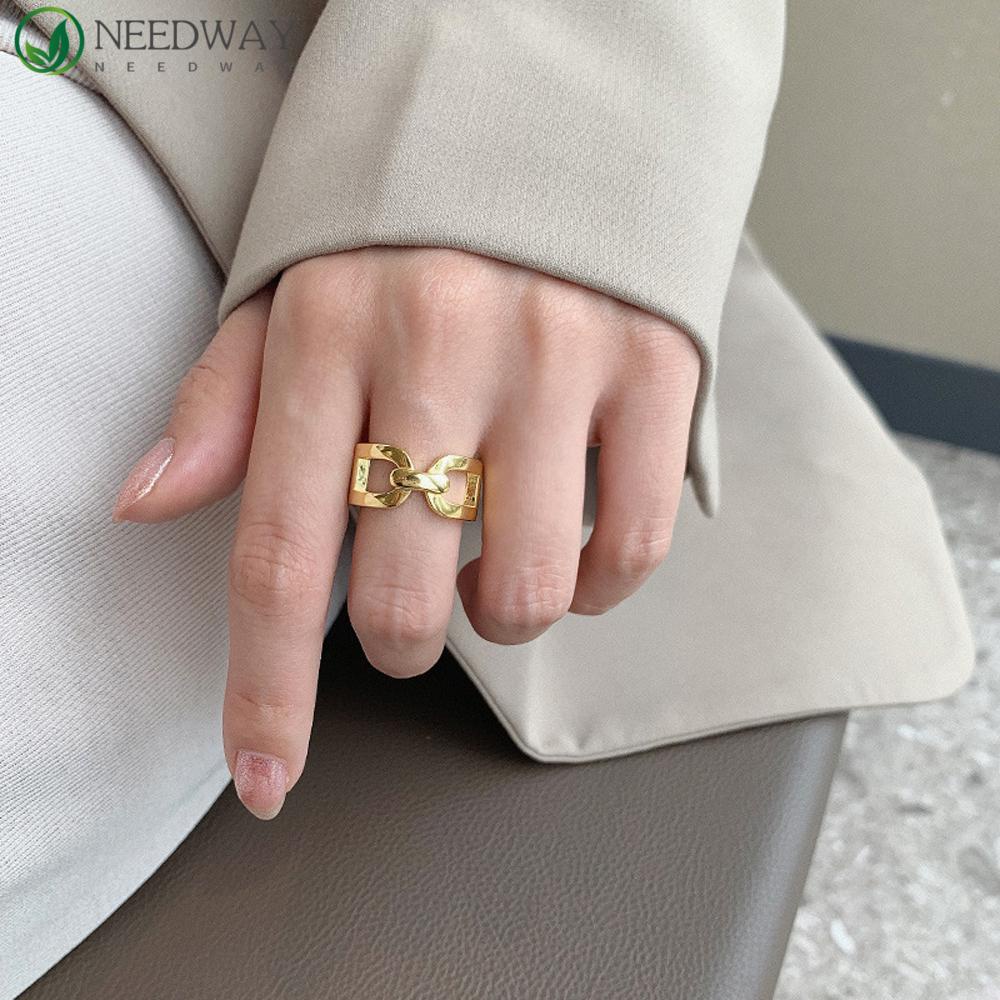 Needway Kunci Rantai Cincin Elegan Wanita Korea Trendi Hadiah Geometris Terbuka Ring