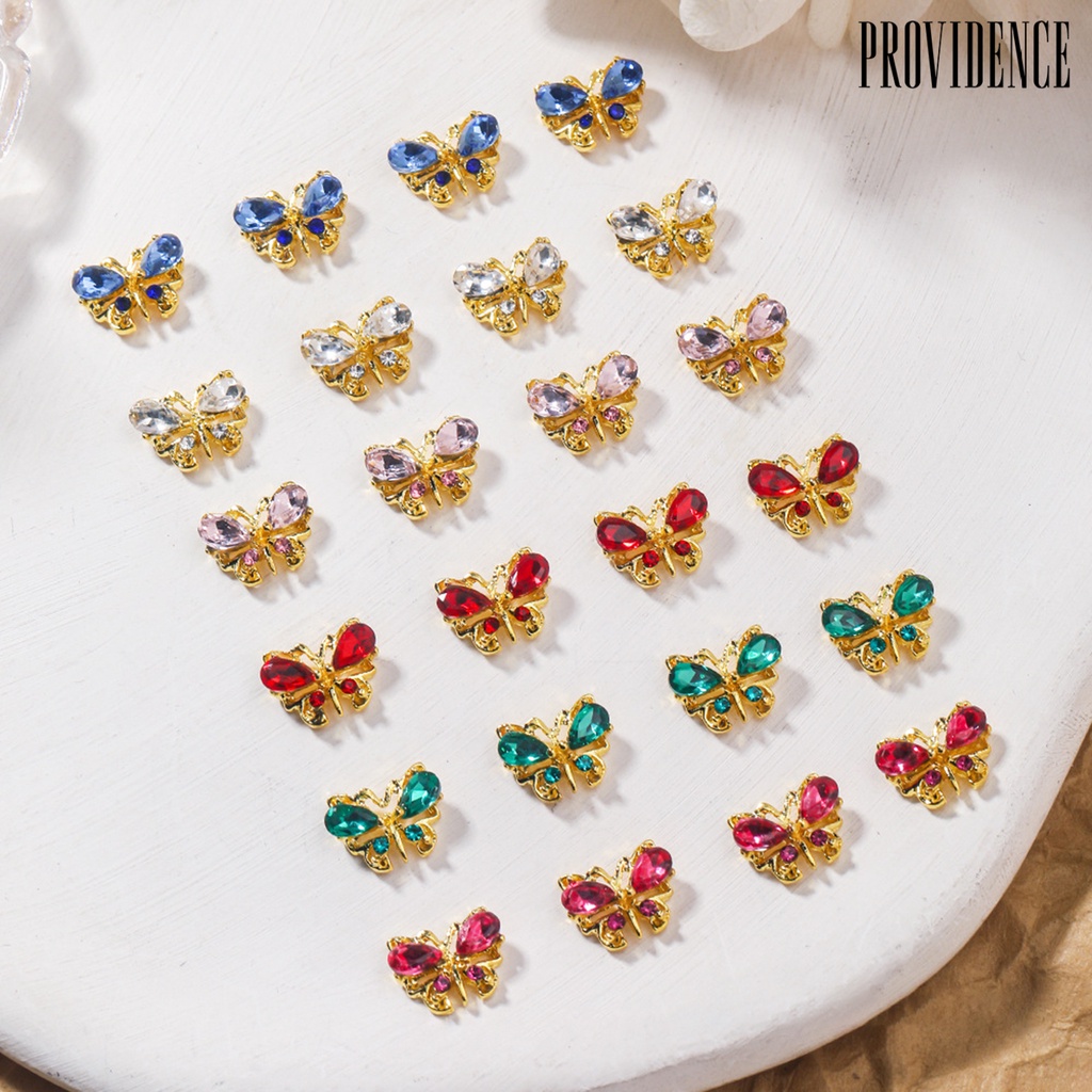 Providence 10Pcs/Set Nail Art Charm 3D Golden Alloy Mewah Lucu DIY Logam Berlian Imitasi Inlay Kupu-Kupu Dekorasi Kuku Salon Digunakan Di Rumah