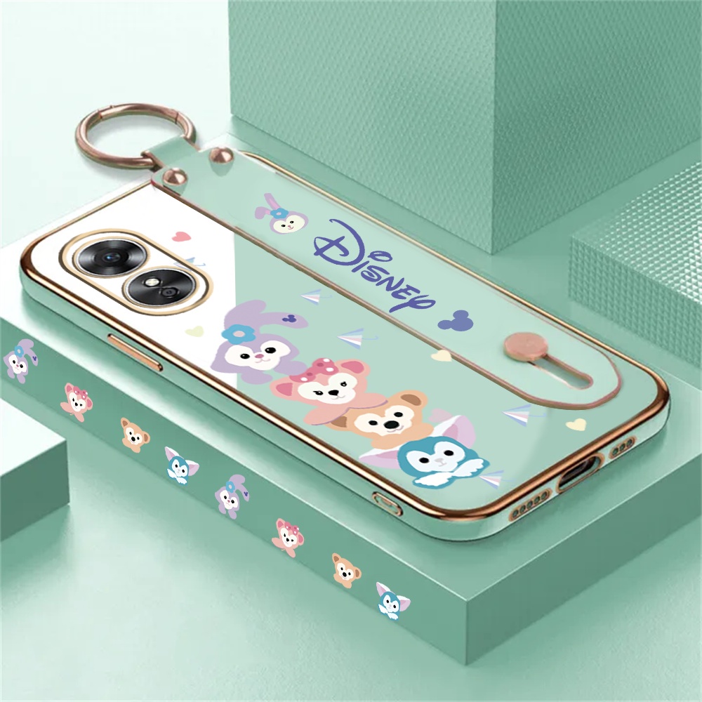Soft Case OPPO A17 A17K A16K A16e A16 A57 4G A77S A95 A74 A15 A15S A54 A5S A12 A5S A7 A3S A52 A92 A11K A1K Kartun Stellalou Stand Holder Lipat Mewah Plating Sarung Karet