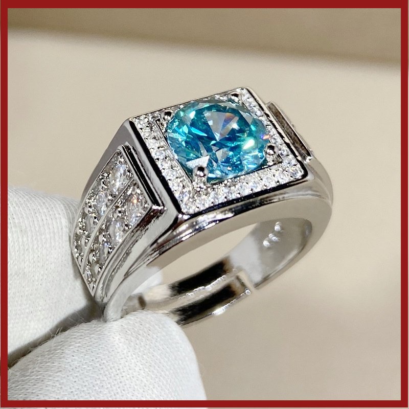 Cincin Pt950 Platinum Eight Hearts Dan Eight Arrows Blue Green Moissanite Mewah