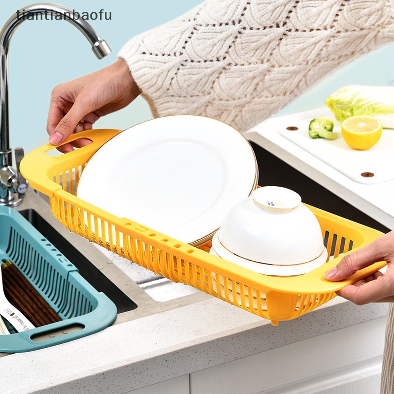 [tiantianbaofu] New Organizer Sayuran Adjustable Rak Wastafel Dapur Drain Basket Telescopic Boutique