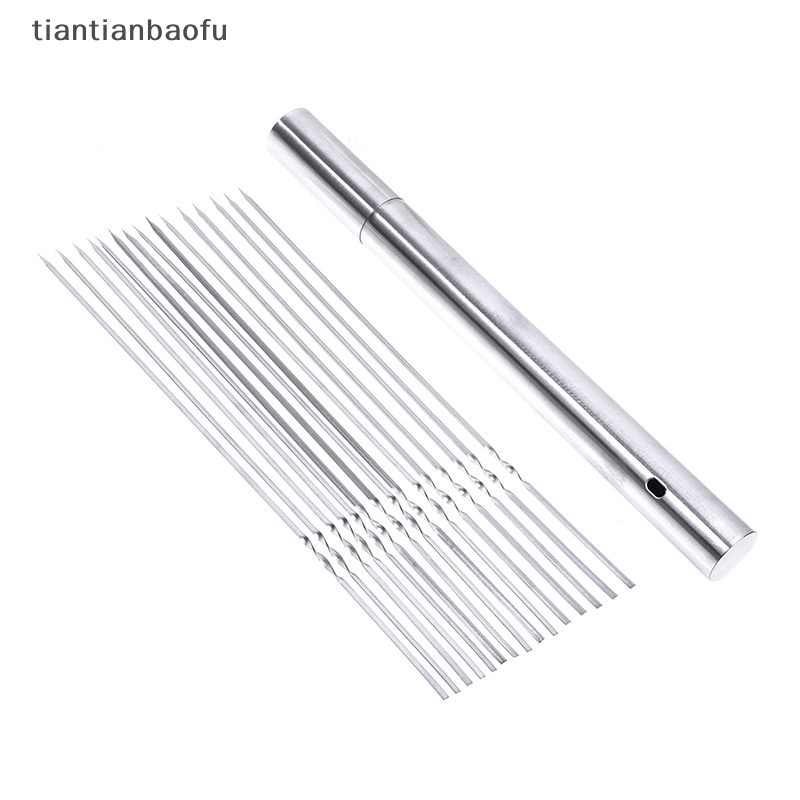 [tiantianbaofu] 15pcs Tusuk Sate Barbekyu Reusable Dengan Tabung Penyimpanan Stainless Steel BBQ Stick Butik