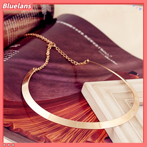 [BLS] Gadis Tipis Kerah Cermin Kalung Logam Mengkilap Choker Perhiasan Lingkaran Berlapis Emas Perak