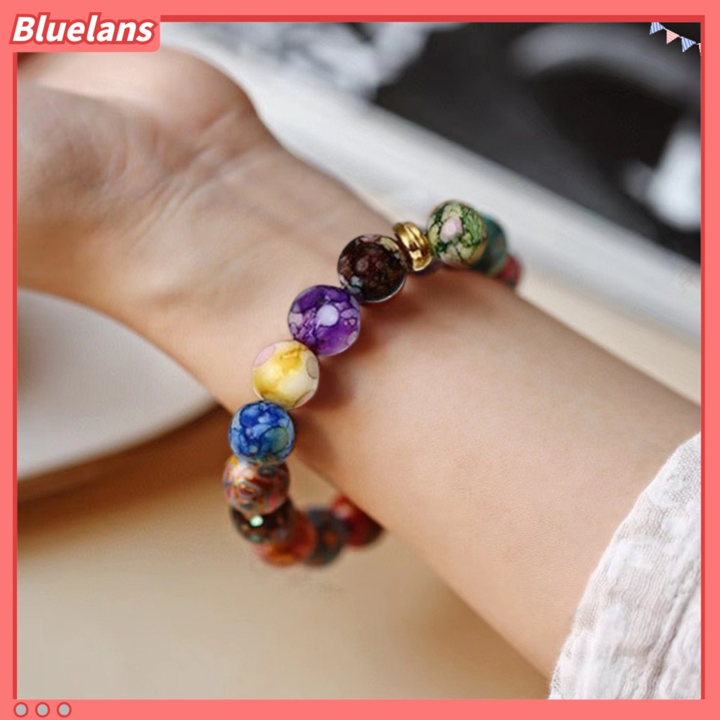 [BLS] Gelang Manik-Manik Warna-Warni Tali Elastis Adjustable All-match Hadiah Hias Faux Volcanic Agate Stone Energy Bangle Fashion Charm Untuk Pacaran