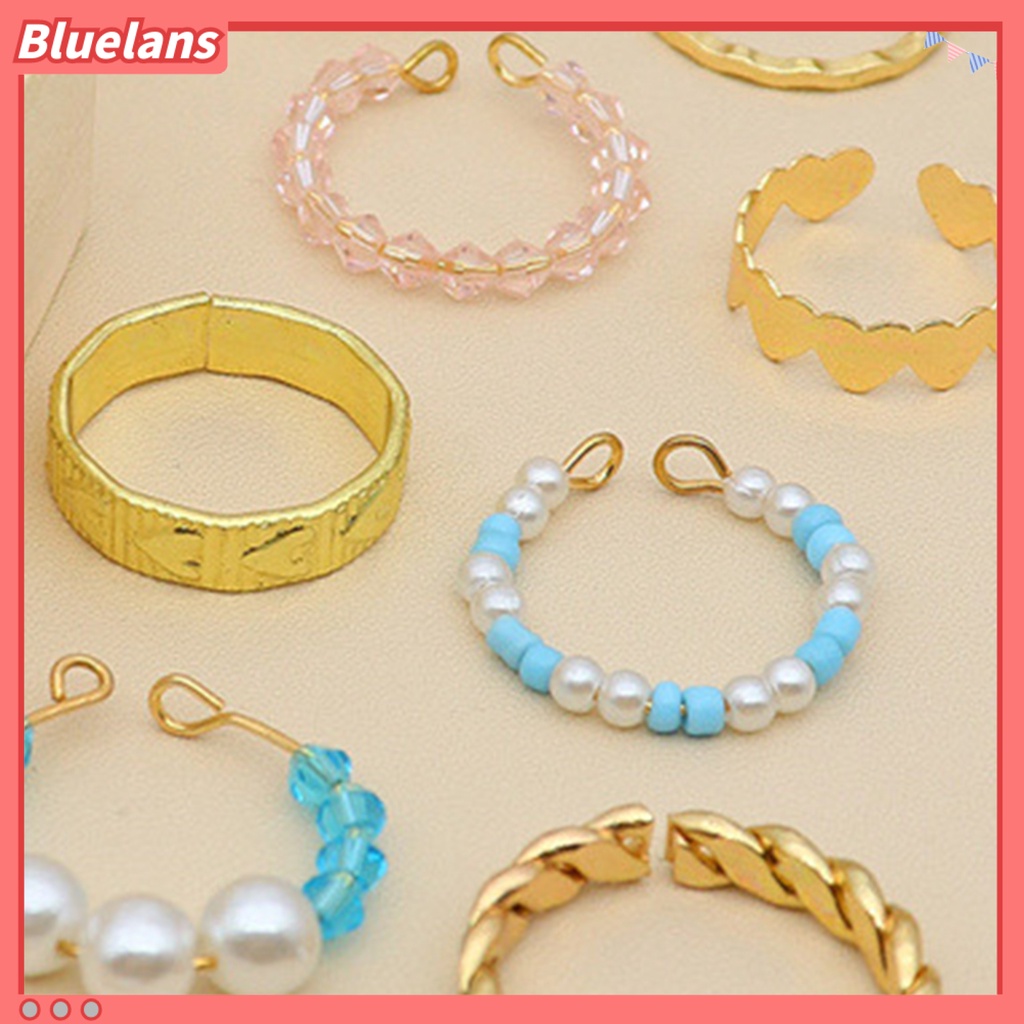 [BLS] 12pcs/set Mutiara Imitasi Multicolor Beads Knuckle Rings Bukaan Hati Simpul Wanita Knuckle Rings Perhiasan Aksesoris