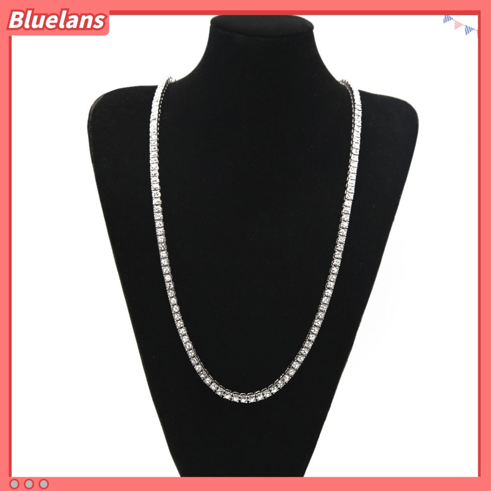 [BLS] Pria Full Cubic Zirconia Bertatahkan Rantai Panjang Kalung Hip Hop Pesta Perhiasan Hadiah
