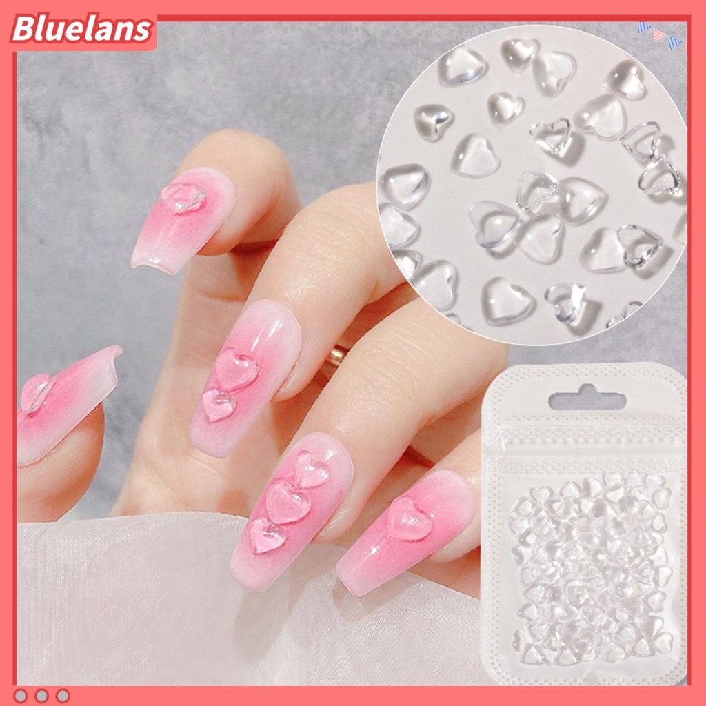 [BLM] 100pcs /Bag Aksesoris Kuku Fleksibel Pengerjaan Halus Resin 3D Bentuk Hati DIY Nail Art Charm Untuk Rumah