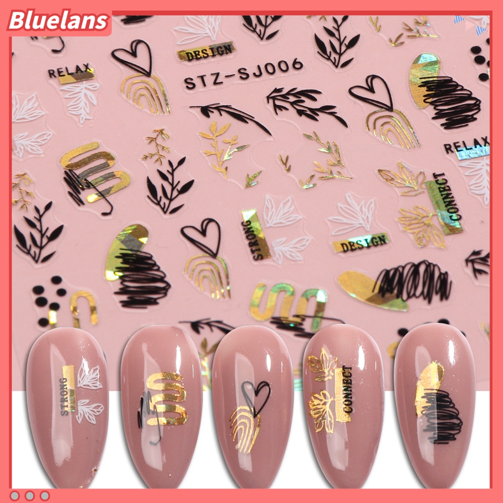 [BLM] 2pcs Dekorasi Kuku Indah DIY Ringan Two-tone Gilt Rose Nail Decals Untuk Wanita