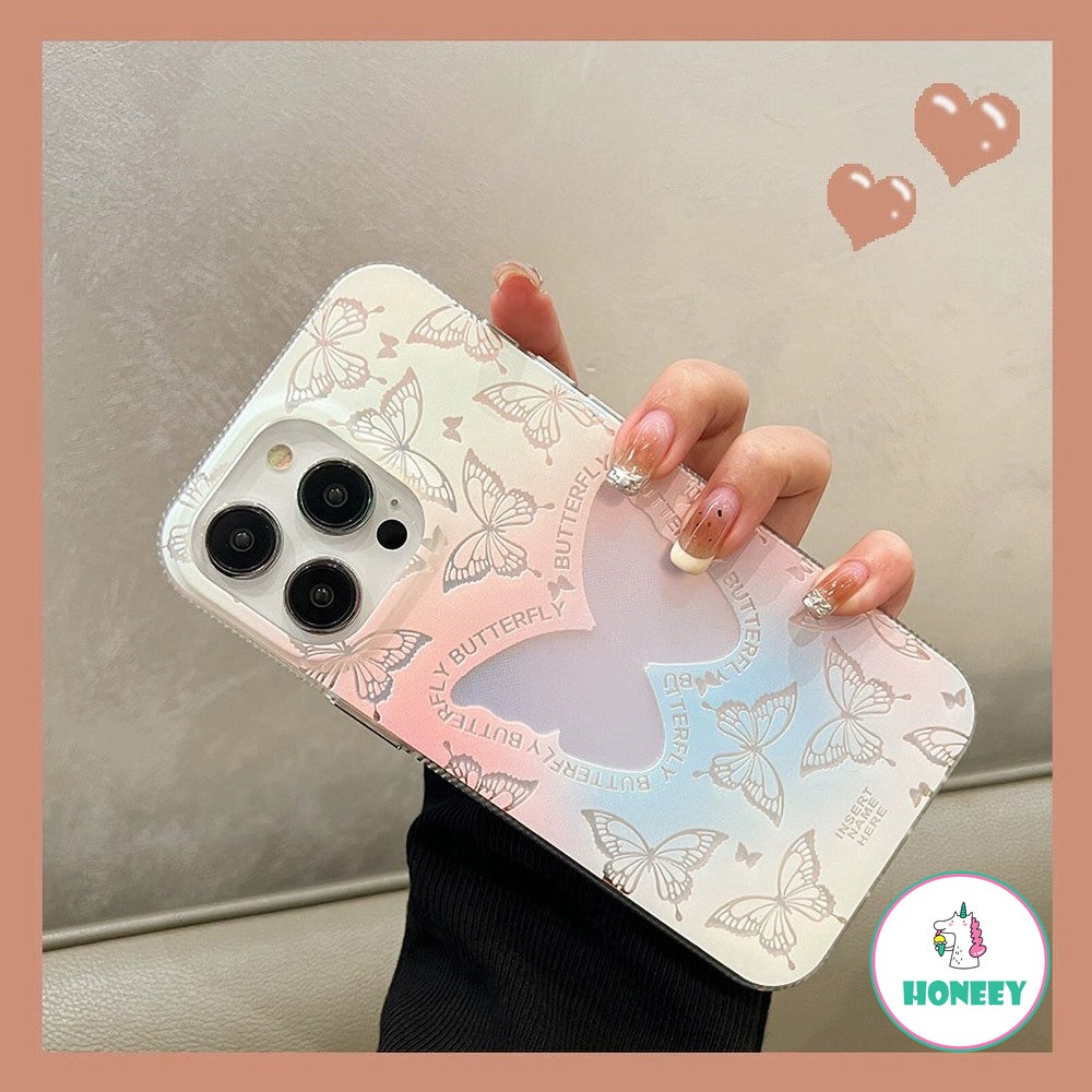 IPHONE Lucu Korea Retro Laser Gradual Change Butterfly Phone Case Untuk Iphone14 13 12 Pro Max Case Untuk Iphone11Cantik Shockproof Back Cover