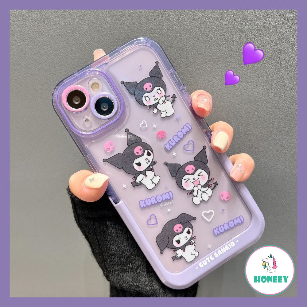 IPHONE Kawaii Sanrio Kuromi Invisible Stand Phone Case Untuk Iphone14 Pro Max Case Untuk Iphone11 12 13 Pro Max Kartun Anti-Drop Back Cover