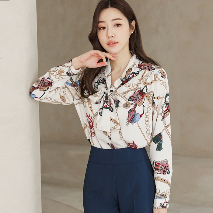 CHUBBI Top Blouse Kemeja Loose Perempuan Fashion Korea Ikat Pita