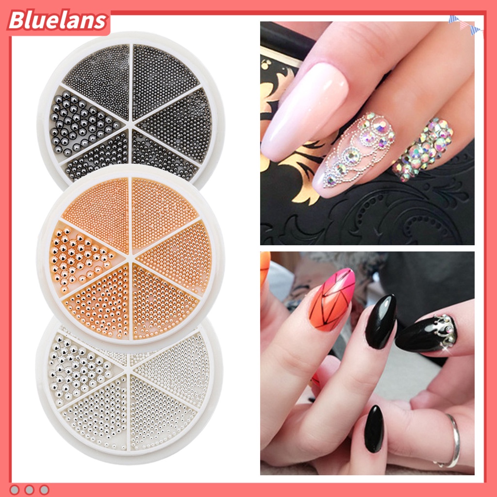 [BLM] 1kotak 0.8-3mm Manik-Manik Kuku 6kisi DIY Kombinasi 3D Desain Bulat Dipoles Manicure Decor Multi-Ukuran Nail Art Baja Kecil Manik-Manik Caviar Perlengkapan Salon Kuku