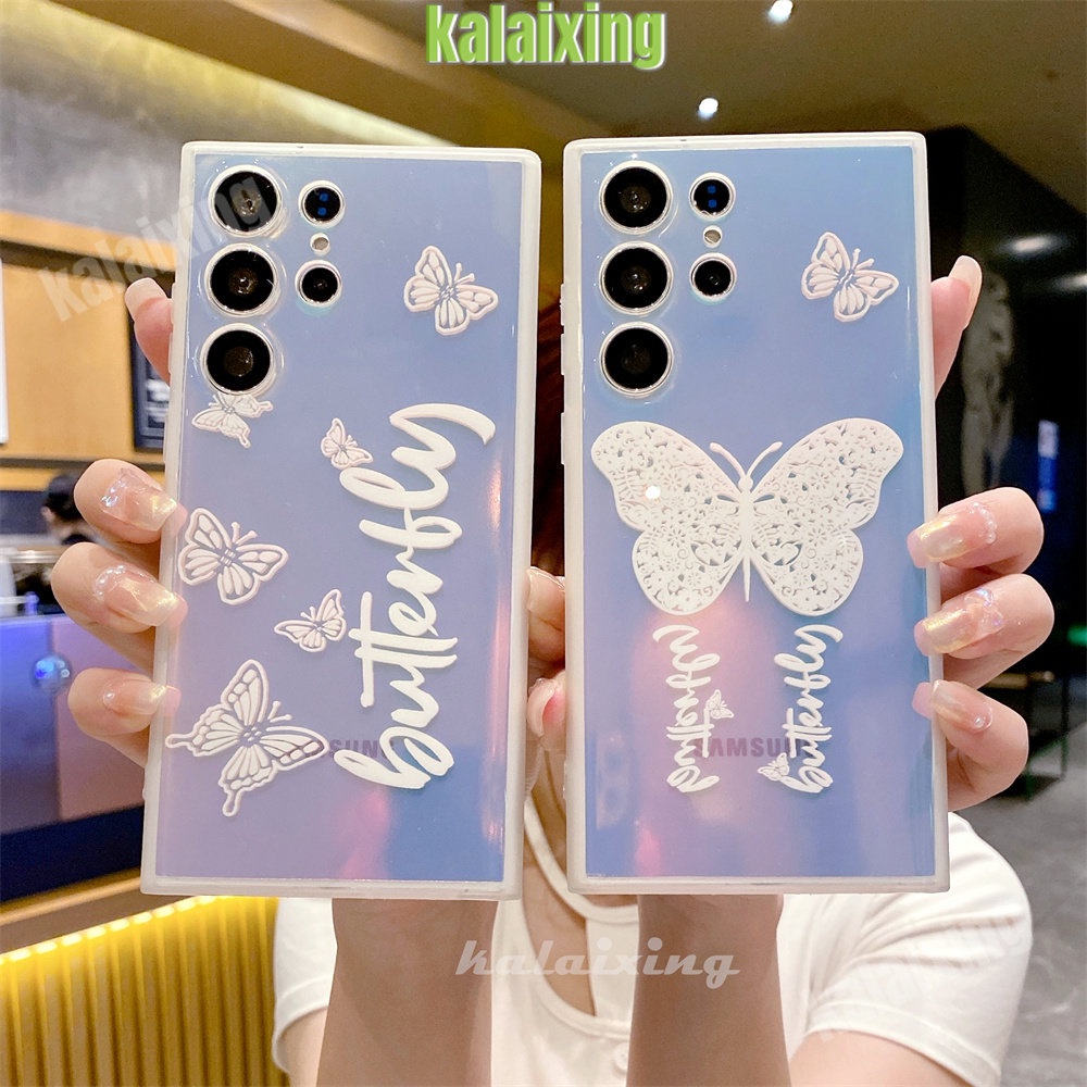 Casing Ponsel Kupu-Kupu Laser Untuk Galaxy Samsung S21 Plus S22/S23/Ultra Plus Dengan Braket Teleskopik Penutup Belakang Lembut